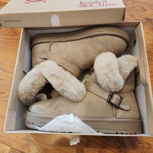 Jessica Cline Tan Ankle Boots with Faux Fur